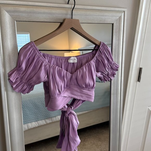 Victoria + Sophia Women's Purple Short Sleeve Tie Crop Top Size S - Picture 1 of 9